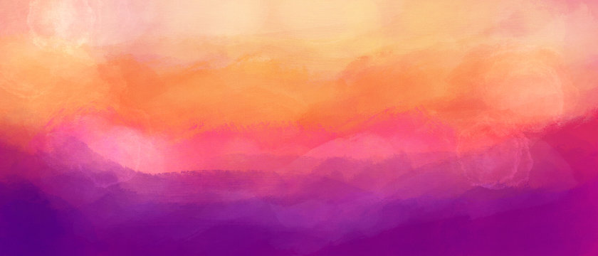 Violet pink and orange gouache background. The colors of the sunset. Textured abstract background with paint strokes.
