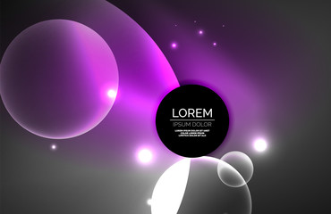 Neon shiny transparent glowing circles with light effects. Techno futuristic vector abstract background For Wallpaper, Banner, Background, Card, Book Illustration, landing page
