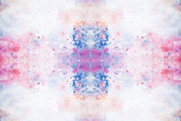 Seamless watercolor abstract handmade background. Splashes and stains of pink blue white and orange colors on textured paper

