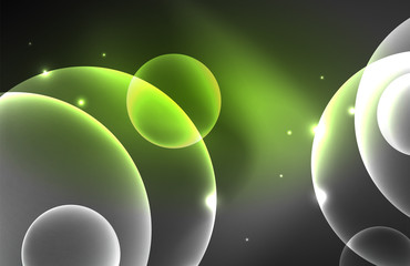 Neon shiny transparent glowing circles with light effects. Techno futuristic vector abstract background For Wallpaper, Banner, Background, Card, Book Illustration, landing page