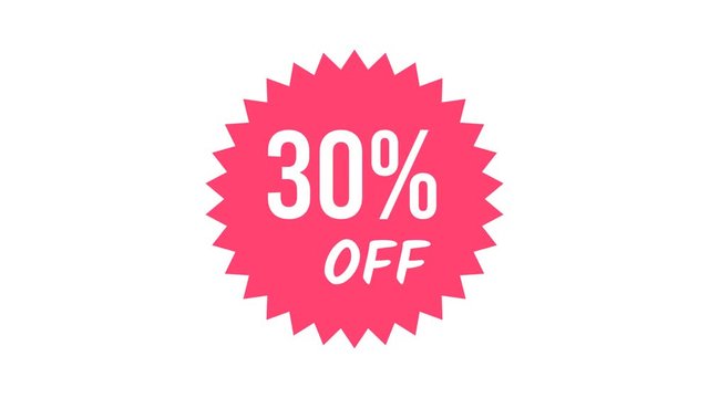 30% Off Sale Red Price Tag. Red Label Promo Banner Popup Promotional Animation. Special Offer Sale, Discount, Price Drop, Offer Sticker. Discount 30 Percent Loopable Animated Badge with Alpha Matte.