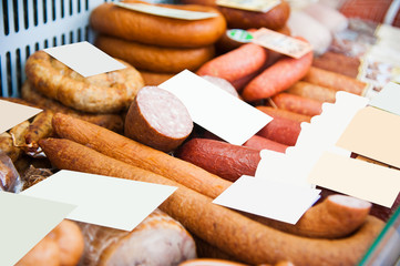 Sausages in a butcher shop window