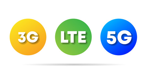 3G, LTE, 5G icons in trendy flat style isolated on black background. Vector illustration