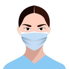 Girl in blue medical face mask. Concept of coronavirus quarantine. Novel coronavirus (2019-nCoV)