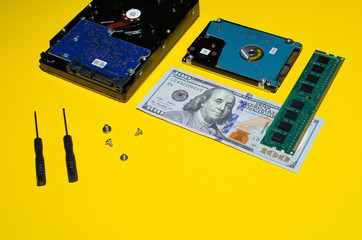 hard drives, 100 dollars, memory and replacement tools