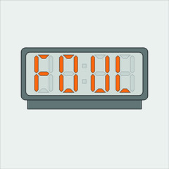 Vector image or picture of digital clock or alarm with orange letters showing text on the light grey background. Stylized word foul on digital or electronic device