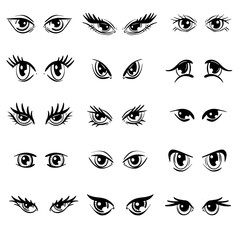 A Collection of Cartoon Style Eyes of Women and Men and Abstract In Black and White Illustration Vector