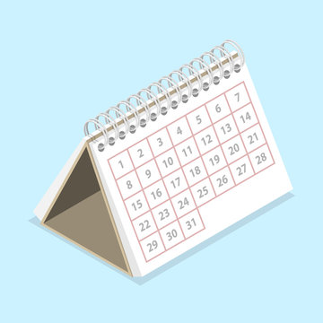 3D Isometric Flat Vector Concept of Calendar.
