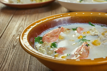 Corn and Shrimp Chowder with Mashed Potatoes