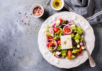Greek salad of fresh vegetables.Healthy food concept.