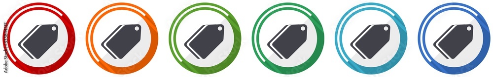 Fototapete label ticket icon set, flat design vector illustration in 6 colors options for webdesign and mobile 