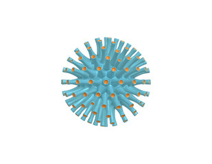3D rendering minimalistic cartoon blue yellow virus under the microscope, 2019-nCoV coronavirus infection bacterium on a white background.