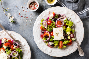 Greek salad of fresh vegetables.Healthy food concept.