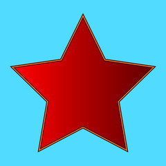 Simple red star shape logo vector with a black and yellow line border. Illustration of star shape isolated on classic blue background. Copy space and space for design or text
