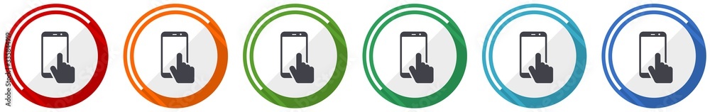 Aufkleber Smartphone icon set, mobile phone flat design vector illustration in 6 colors options for webdesign and mobile applications