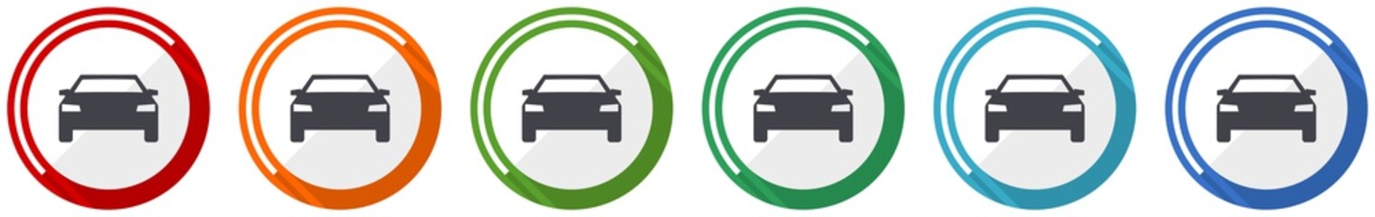 Auto icon set, transport, transportation, car flat design vector illustration in 6 colors options for webdesign and mobile applications