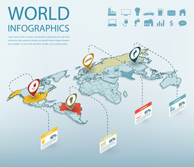 World map infographic template. 3d isometric. Vector