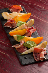 Appetizer of Parma ham and vegetables