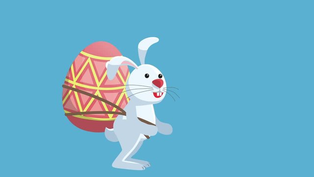 Cartoon Easter Bunny Carrying Egg Behind