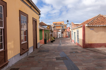 Beautiful colorful streets of old colonial town in Los Llanos de Aridane in La Palma Island, Canary...