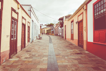 Beautiful colorful streets of old colonial town in Los Llanos de Aridane in La Palma Island, Canary Islands, Spain.