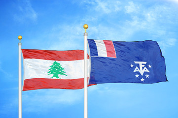 Lebanon and French Southern and Antarctic Lands two flags on flagpoles