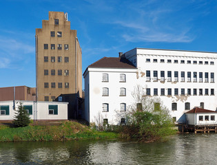 Fototapeta premium Beautiful cityscape of Grevenbroich Wevelinghoven in Germany with Erft river