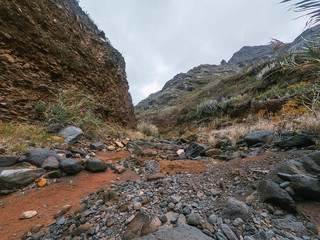 Ravine in the Canary Islands, where you walk and blue sky, in the Canary Islands