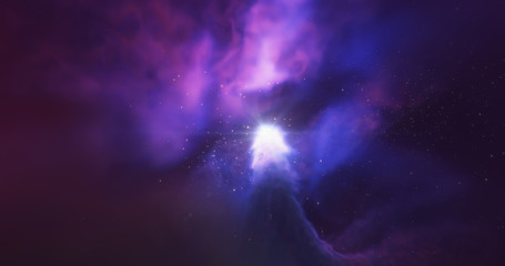 Nebula and star fields, stellar nursery. Stellar system and gas nebula. Newborn stars, glowing clouds heated by intense radiation. Deep space. Science fiction. 3D render