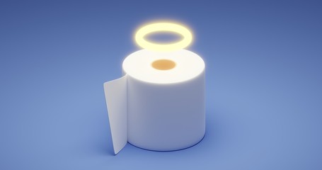 Toilet Paper with an angel halo, creative 3d illustration