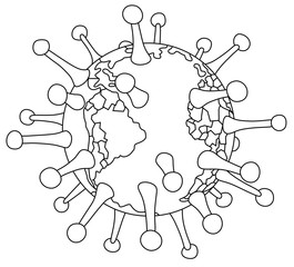Global virus pandemic disease all over the planet, black and white vector cartoon illustration