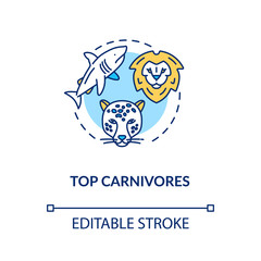 Top carnivores concept icon. Wild animals. Food chain apex predators. Marine and land ecosystems idea thin line illustration. Vector isolated outline RGB color drawing. Editable stroke