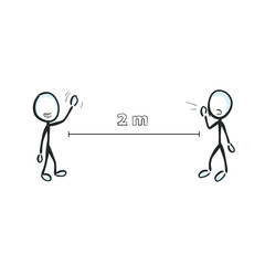 Safe distance rule during virus quarantine. Hand drawn. Stickman cartoon. Doodle sketch, Vector graphic illustration