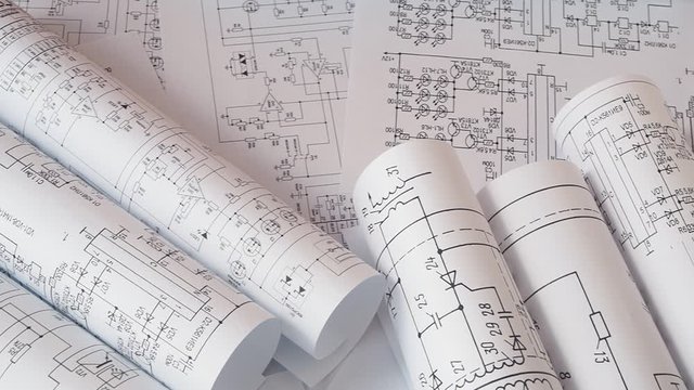 Electronics and Engineering. Printed drawings of electrical circuits