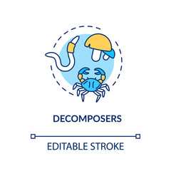 Decomposers concept icon. Food chain final link, reducers. Biological process in nature idea thin line illustration. Vector isolated outline RGB color drawing. Editable stroke