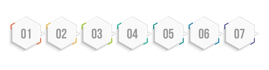 Minimal Business Infographics template. Timeline with 7 steps, options and marketing icons .Vector linear infographic with seven conected elements. Can be use for presentation.