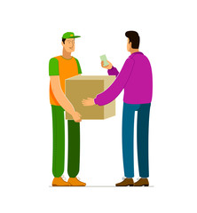 Courier delivery to client. Delivering service vector illustration