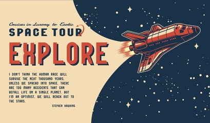Space tour vintage colorful horizontal template © DGIM studio