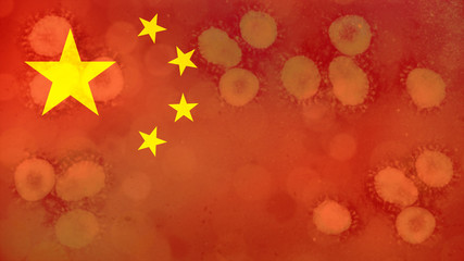 China country flag with covid-19 coronavirus in background