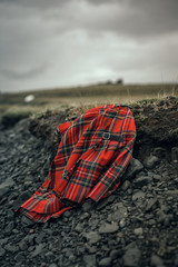 Scottish red kilt. Simbols of Scaotland. Scottish landscape.