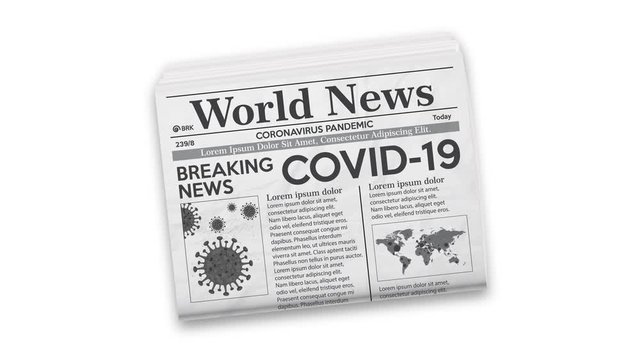 Animation of black and white newspaper. Motion design newspaper with urgent news about the coronavirus pandemic.