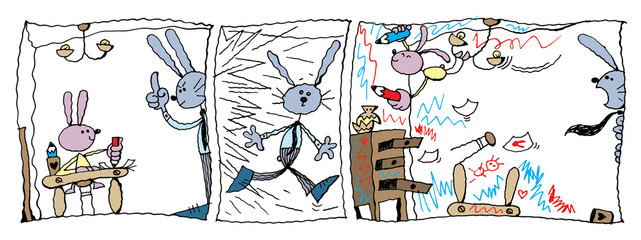 rabbit family stay at home drawing comic strip humor