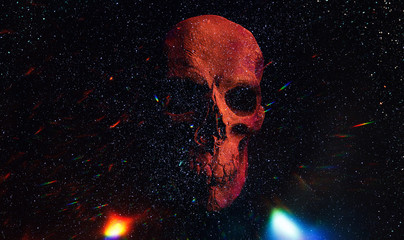 Scary grunge red skull wallpaper. Halloween background with free space for text. Design for t-shirt print.