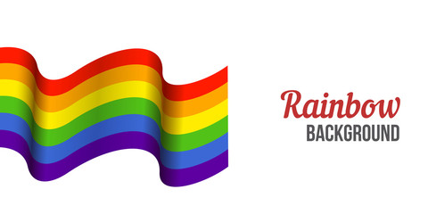 Rainbow flag background, waving LGBT flag on white