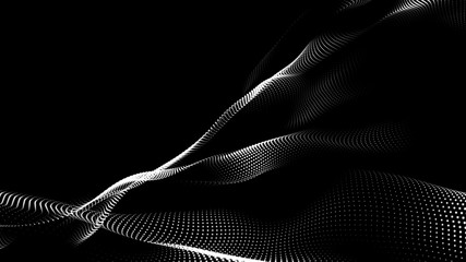 Dot white black wave technology texture background. Abstract big data digital concept. 3d rendering.