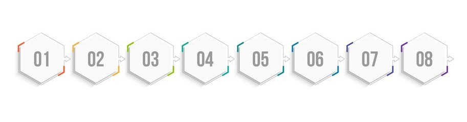 Minimal Business Infographics template. Timeline with 8 steps, options and marketing icons .Vector linear infographic with eight conected elements. Can be use for presentation.