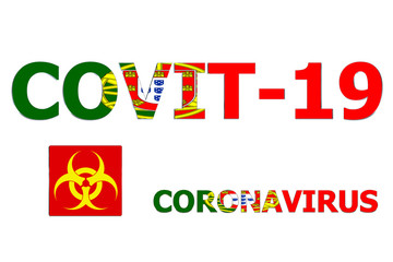 3D Flag of Portugal on a Covit-19 text background.