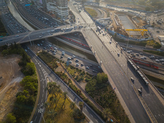 Fototapeta premium Tel Aviv city center roads, Israel, aerial drone view