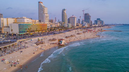 Tel aviv promenade, Israel, aerial drone view