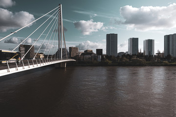 Bridge architecture over the river Loire. Nantes's bridge over the Loire river. Cityscape of Nantes Coloured, France - Nantes, 2020